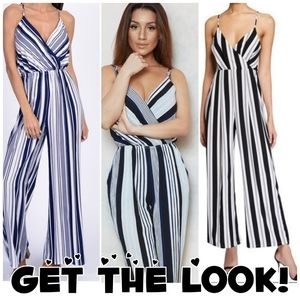 PARVENUE Strappy Striped Wide Leg Jumpsuit